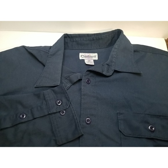 Carhartt Shirt Mens XXL 2XL Long Sleeve Button Up Front Pockets Blue Casual - Picture 1 of 7